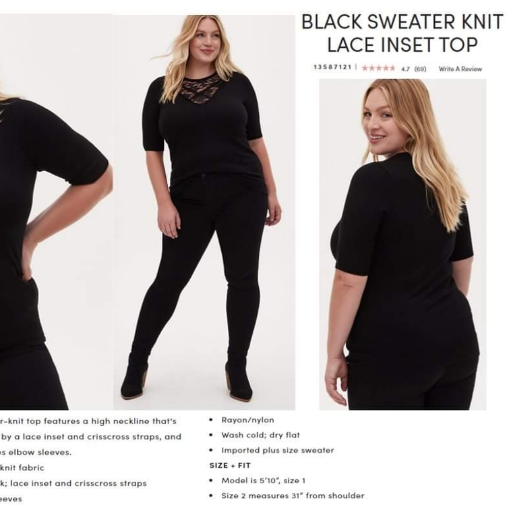 BLACK SWEATER KNIT LACE INSET TOP - $39.95SIZE 0